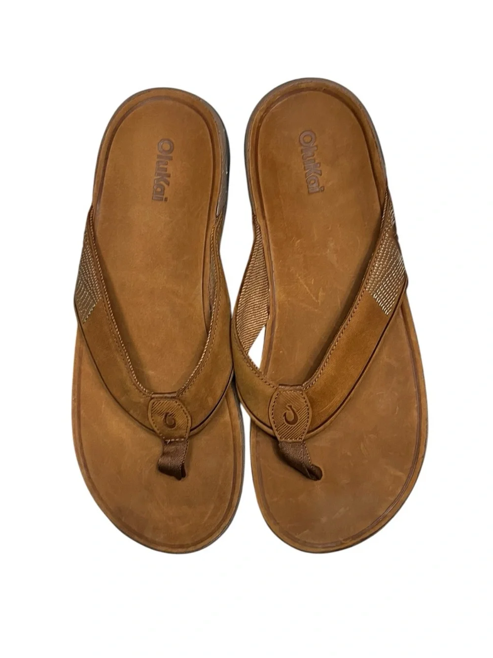 🌻NEW NWOT OluKai Tuahine Sandals Waterproof Leather Flip Flops Brown Mens 12